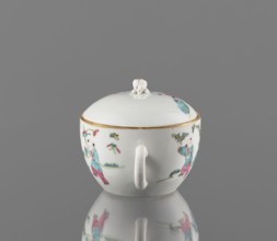 Teapot with a lid, Chinese porcelain teapot decorated with overglaze enamels and iron red; Qing