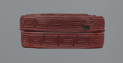 Box with lid;, Chinese, Qing dynasty 1644–1911, 19th century. Red lacquer with carved pattern of