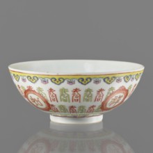 Bowl, Ceramic porcelain bowl on a ring foot with white glaze; decoration painted with overglaze