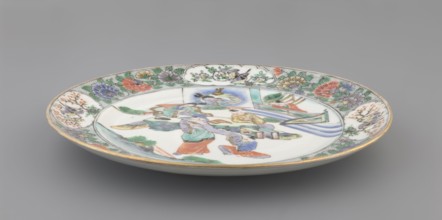 Plate. Porcelain fragment; white glaze. Decoration painted with overglaze enamel paints and iron