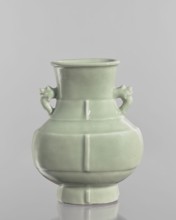 Vase, celadon glaze, Chinese, ceramic decorative vessel in Qianlong style Qing dynasty, 1736–1795.