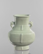 Vase; celadon-glazed Chinese ceramic decorative vessel in Qianlong style Qing dynasty, 1736–1795.