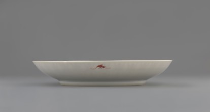 Plate. Porcelain fragment with white glaze; decoration painted with overglaze iron red depicting