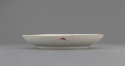 Plate, Chinese porcelain fragment with white glaze; decoration painted with overglaze iron red