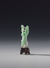 Guanyin, unknown creator; white-green jade; full sculpture, engraved; figurine of a goddess from