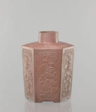 Yixing clay storage vessel; maker, red-brown stoneware with plastic, impressed decoration;