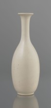 Vase on saucer. Vase made of stoneware or thick porcelain?, ovoid with a long cylindrical neck