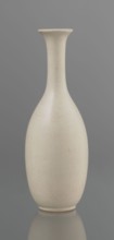 Vase on saucer. Vase made of stoneware or thick porcelain?, ovoid with a long cylindrical neck