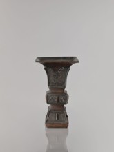 Fangzun vase, ; Chinese; materials and decoration: plant ornament banana plants, meander ornament,