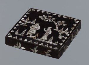 Lid, figural scenes, Chinese art, Chinese culture, Qing 1644–1911, trees, pines; lid made of black
