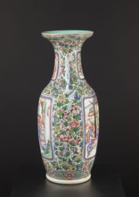 Cantonese vase, Canton China, 19th century. Ovoid body with thin neck and two side handles; rib