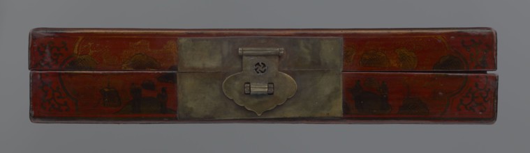 Box, Chinese, Qing 1644–1911, early 20th century. Lacquered container with staffage: boats, figural
