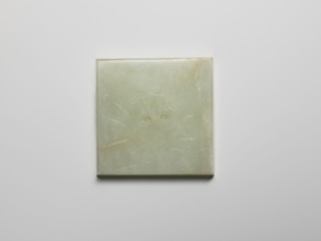 Plaque, Chinese, Qing 1644–1911; pale green jadeite plaque with engraved landscape motifs depicting