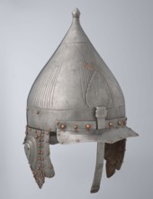 Helmet, Islamic art; Turkish, Ottoman dynasty 1299–1922; militaria headgear. Movable cheekpieces