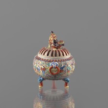 Incense burner with lid, Kutani maker/manufacturer, figurative scenes, Japanese art, Japanese