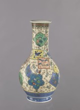 Vase, Japanese, insects and butterflies, colored porcelain with floral decorations and geometric