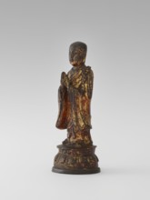 Monk, Chinese, Luohan/arhat figure, Buddhist art; monk/monastic subject on lotus throne; Qing