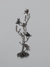 Candlestick shokudai, Japanese, magnolias, Meiji 1868–1912, plant tendril decoration, cranes