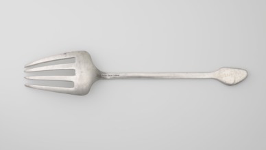 Serving fork; maker, Chinese; cutlery decorated with bats and coins; used in kitchens; Qing dynasty