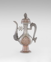 Wine jug, Chinese, plastic decorations of lotuses and longevity shou and dragons, Qing 1644–1911,