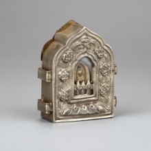 Ga'u box with a Buddha figure inside; maker, Himalayan Tibetan Buddhist art; amulet/cult object;