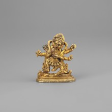 Six-armed Mahakala, unknown sculptor, Himalayan Tibetan Buddhist dharmapala figure, on base, 2nd