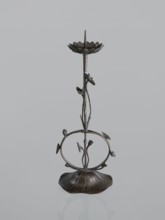 Candlestick shokudai, maker: Takimoto Iwami, Japanese; motifs: lotuses and leaves; Meiji period