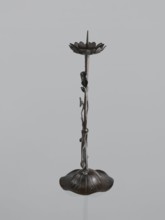 Candlestick shokudai, Takimoto craftsman, Japanese, lotuses and leaves motif, Meiji period