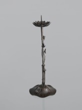 Candlestick shokudai, maker Takimoto, Iwami; Japanese; decorated with lotuses and leaves; Meiji
