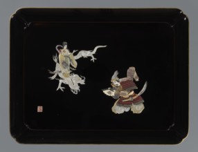Tray, Meiji period 1868–1912, Japan. Lacquer tray black roiro lacquer decorated with inlaid