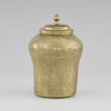 Tin with a lid, tin with the top widened, early 20th century, Korea; container; height 15.0 cm,