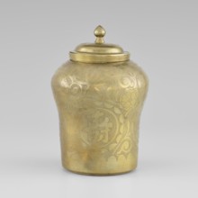 Tin with a lid; tin; early 20th century; Korean; container with widened top; height 15.0 cm;