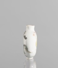Flask - snuffbox in the shape of a pilgrim's bottle, moon bottle, ceramic with flowers and figural