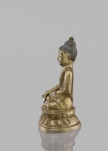 Buddha sitting on a lotus throne;, ; figurine; Chinese culture; Chinese art; Buddha iconography;