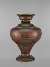 Vase, 19th century, India. Vase with a bulging, flattened belly tapering to the bottom; wide spout