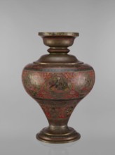 Vase, Indian, 19th century. Vessel with a bulging, flattened belly tapering toward the bottom; wide