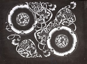 Dyeing stencil katagami with tsuzumi drum motif, ise-katagami stencil, chuban format, late 19th