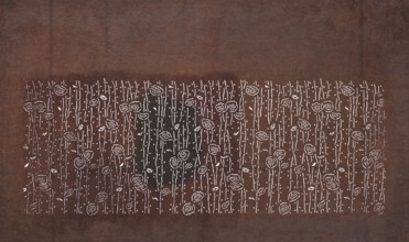 Katagami dyeing stencil with a leaf motif on branches eda ni ha moyô, creator unknown, chuban