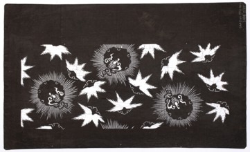 Katagami dyeing stencil with a stylized maple leaf motif and a snow rosette pattern kawari momiji