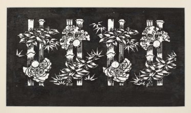 Katagami dyeing stencil with a motif of bamboos and bulging sparrows take ni fukura suzume,