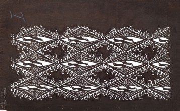 Katagami dyeing stencil with a motif of facing cranes inscribed in a rhombus mukai tsurubishi,