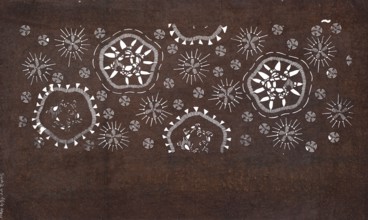 Katagami dyeing stencil with a motif of stylized flower and snow rosettes kawari hanabishi ni