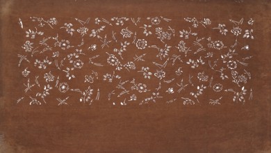 Katagami dyeing stencil with a motif of scattered pine needles and flowers matsuba chirashi ni hana