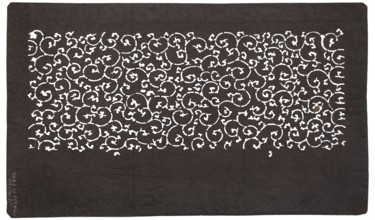 Katagami dyeing stencil cut into a pattern of stylized plant tendrils karakusa; maker, stencil;