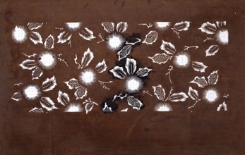 Katagami dyeing stencil cut into a pattern composed of flowers and leaves; katagami stencil, plant