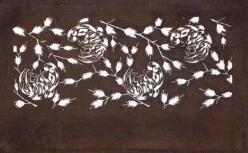 Dyeing template katagami cut into a stylized plant ornament; maker, Japanese; Meiji period