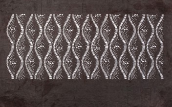 Katagami dyeing stencil; tatewaku wavy clouds pattern with tiny flowers and leaves, geometric and