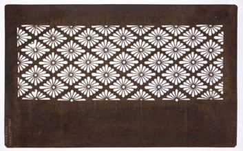 Katagami dyeing stencil; pattern of rhomboidal floral rosettes hanabishi; maker, Meiji period