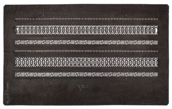 Katagami dyeing stencil; pattern of horizontal ornamental stripes; maker, geometric ornament;