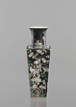 Pair of vases, Chinese, 18th century, colored porcelain famille noire, decorated with birds, plums